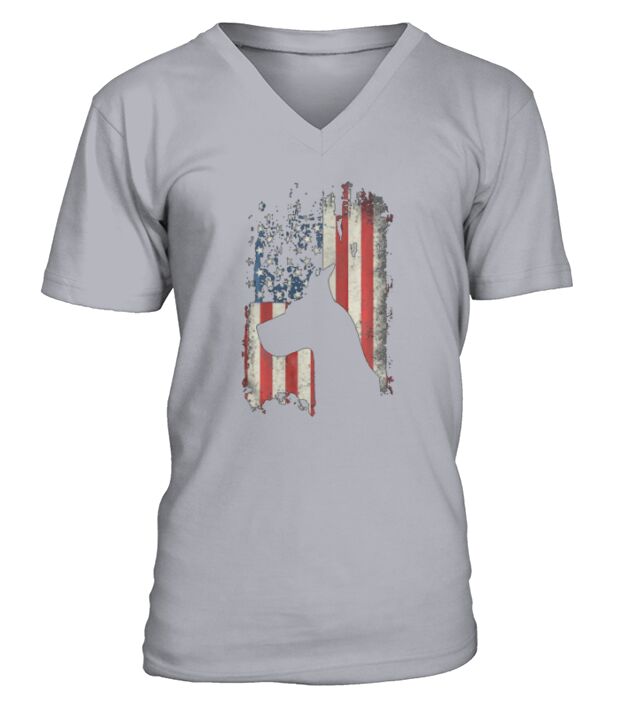 Great Dane American Flag USA Patriotic Dog Lover Gifts V-Neck T-shirt