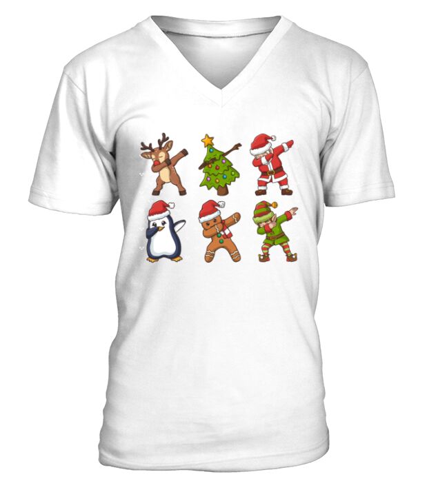 Christmas Dabbing Santa Elf Reindeer V-Neck T-shirt