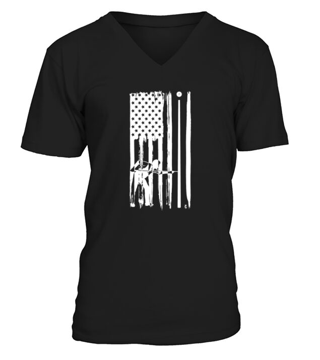 Billiard Pool Player American USA Flag V-Neck T-shirt