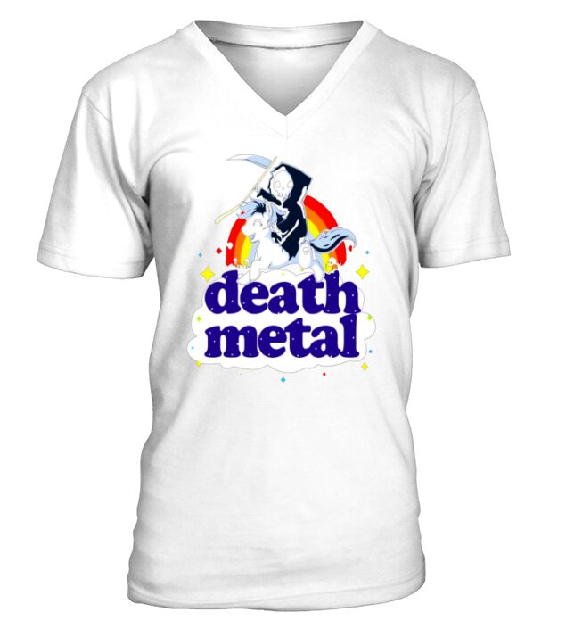 Unicorn Death Metal Go To Hell Funny Shirt V-Neck T-shirt