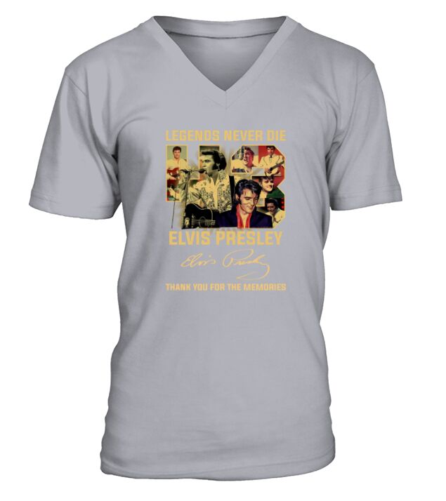 Legends Never Die Elvis Presley Thank You For The Memories Signature V-Neck T-shirt