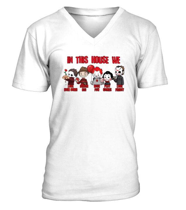 Horror Movies Characters In This House We Love Each Other Have Fun Halloween - Ladies Flowy Tank V-Neck T-shirt