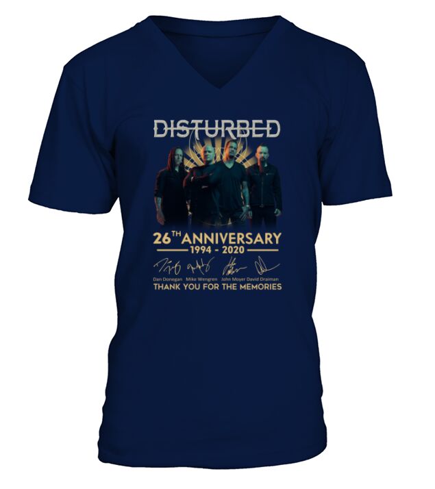 Disturbed 26th Anniversary 1994 2020 signature V-Neck T-shirt