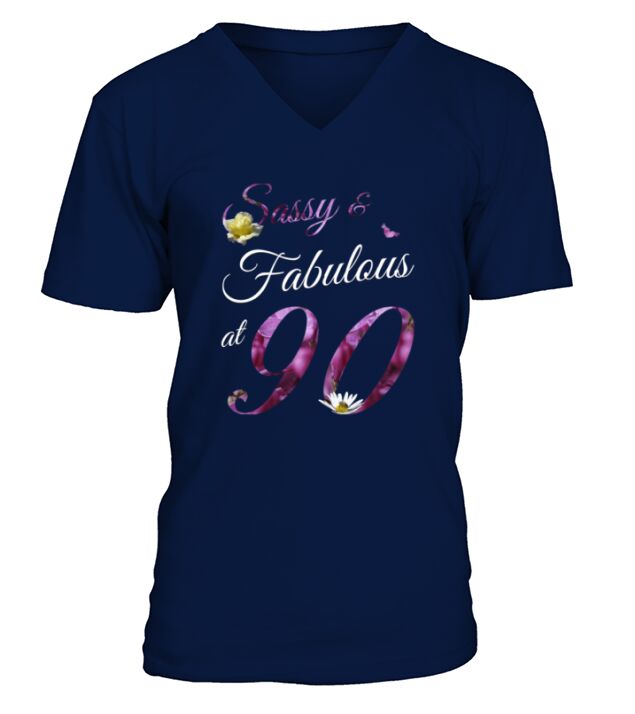 90 Years Old Sassy And Fabulous Floral 1931 90th Birthday Gift V-Neck T-shirt