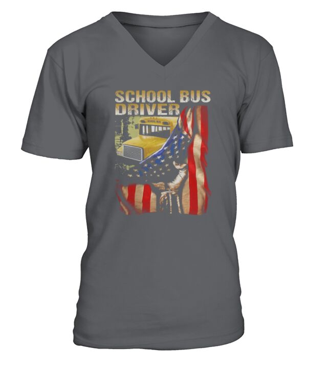 School bus driver american flag independence day V-Neck T-shirt