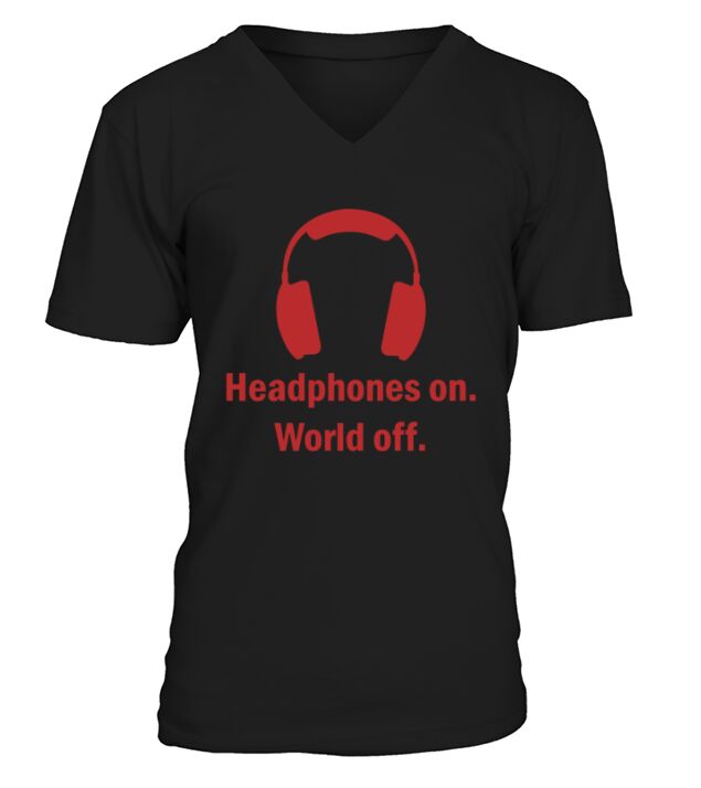 Headphones on World off V-Neck T-shirt