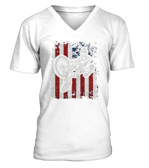 BMX Bike Rider Stunt American Flag V-Neck T-shirt