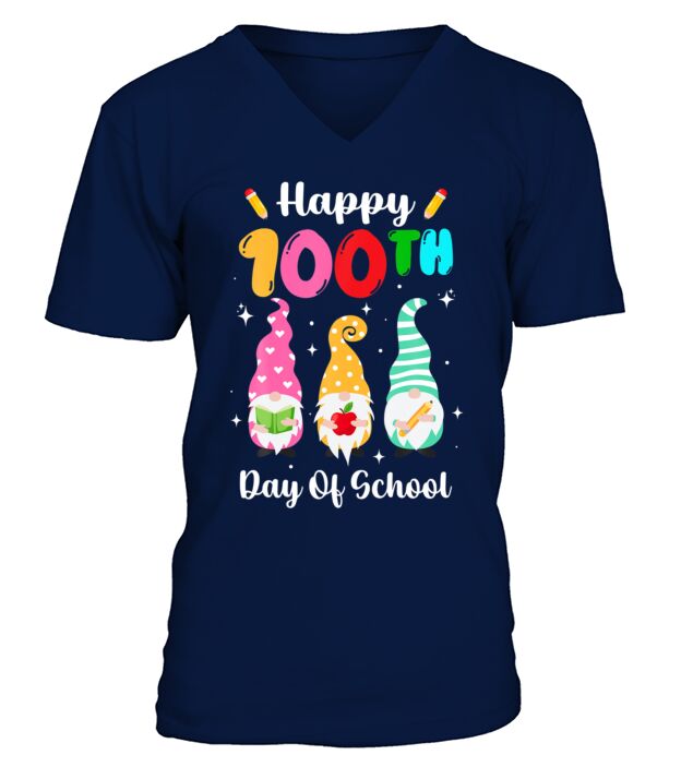 Three Gnomes Happy 100Th Day Of School Teacher Kid V-Neck T-shirt