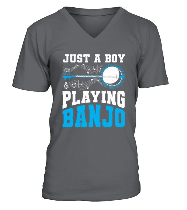 Just A Boy Playing Banjo String Guitar Bluegrass V-Neck T-shirt