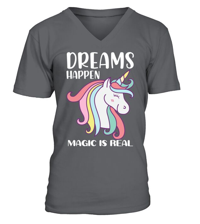 Unicorn Dreams happen magic is real V-Neck T-shirt
