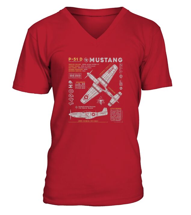 P51 Mustang North American Aviation Vintage Fighter Plane V-Neck T-shirt