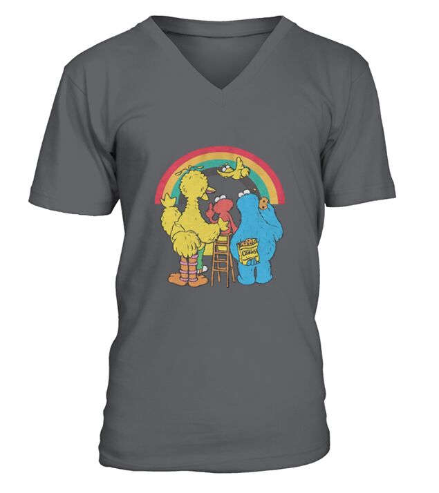 Rainbow Oscar Elmo Cookie Big Bird Bert Ernie Classic Retro Vintage V-Neck T-shirt