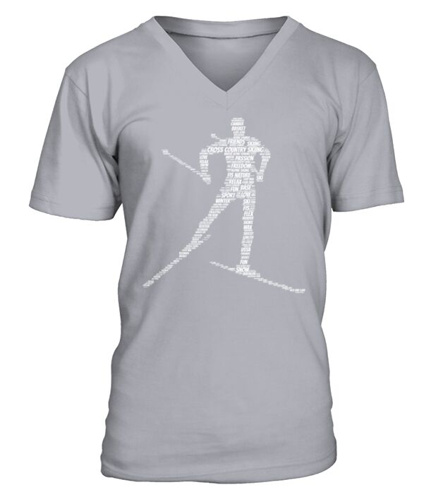 Cross Country Skiing Text Figure V-Neck T-shirt