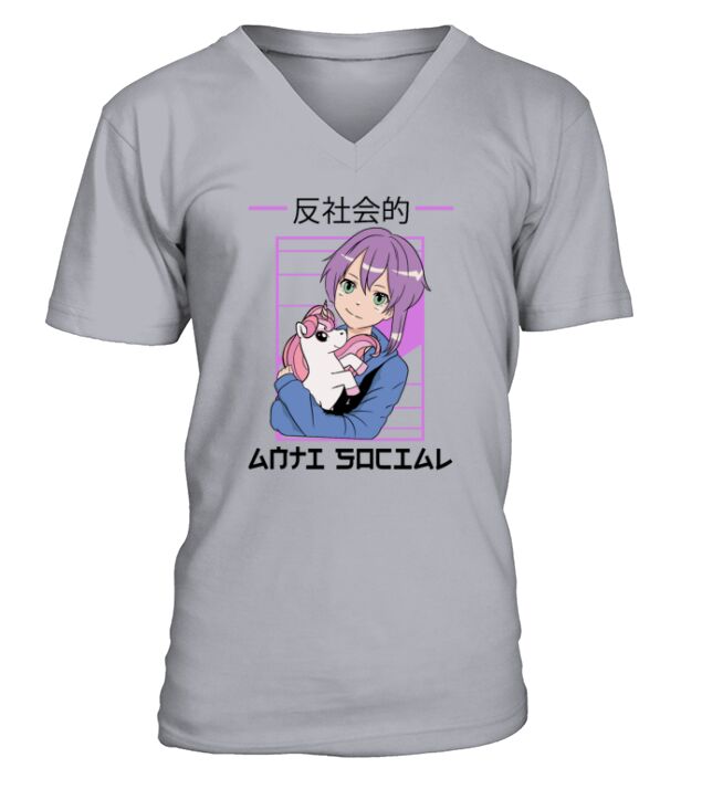 Kawaii Video Gamer Otaku Anti Social Unicorn Anime V-Neck T-shirt