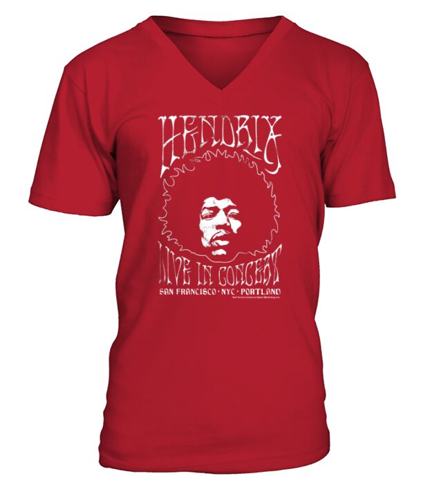 Jimi Hendrix White Outline Live In Concert Graphic T-Shirt V-Neck T-shirt