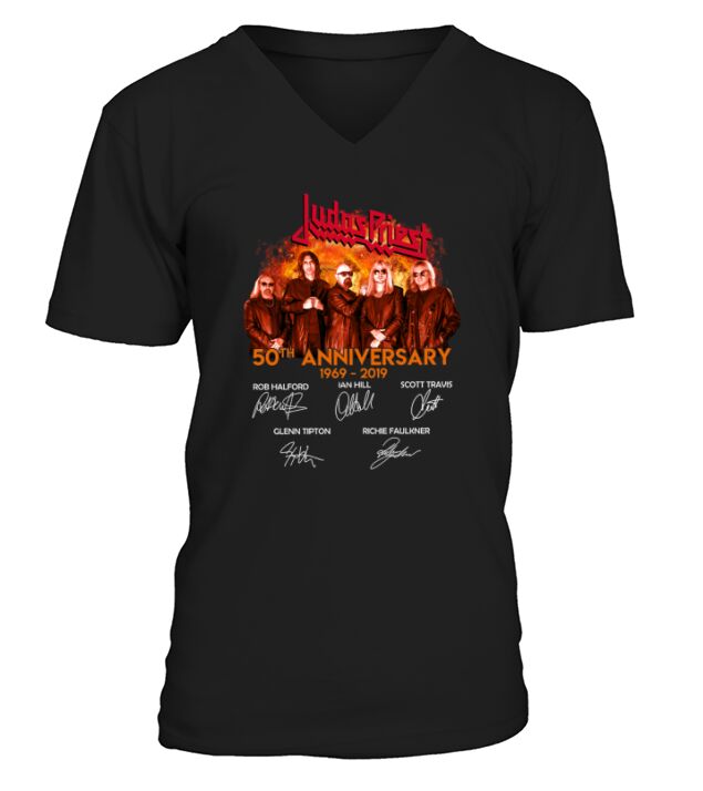Judas Priest 50th anniversary 1969-2019 signatures shirt V-Neck T-shirt