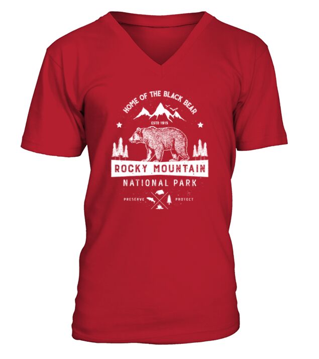 Rocky Mountain National Park Vintage Colorado Bear Retro V-Neck T-shirt
