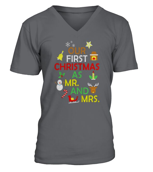 Our First Christmas As Mr And Mrs T-shirt Newly Wed Marriag V-Neck T-shirt
