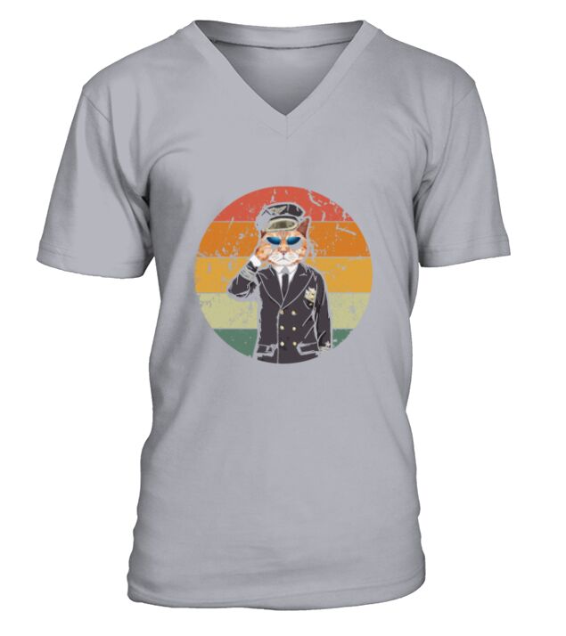 Funny Cat Pilot Airplane Aviation Aircraft V-Neck T-shirt