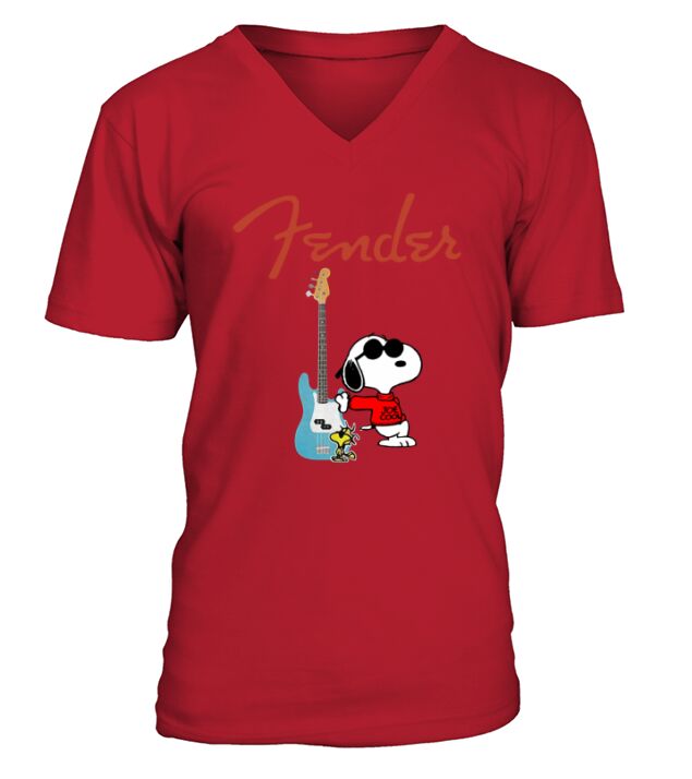 Snoopy Guitar Player Fender V-Neck T-shirt