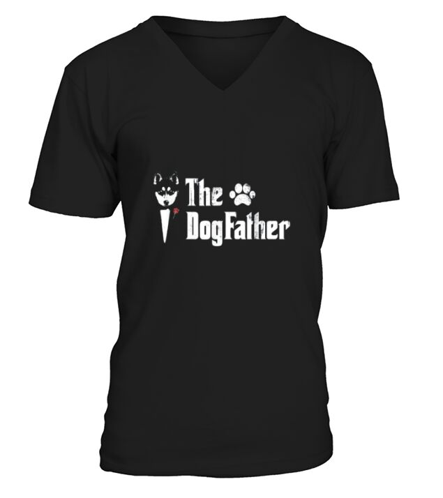 Mens The Dogfather Husky Dog Dad Tshirt Fathers Day V-Neck T-shirt