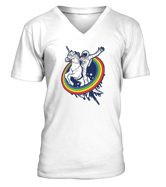 Unicorn and Astronaut Rainbow Space Exploration V-Neck T-shirt