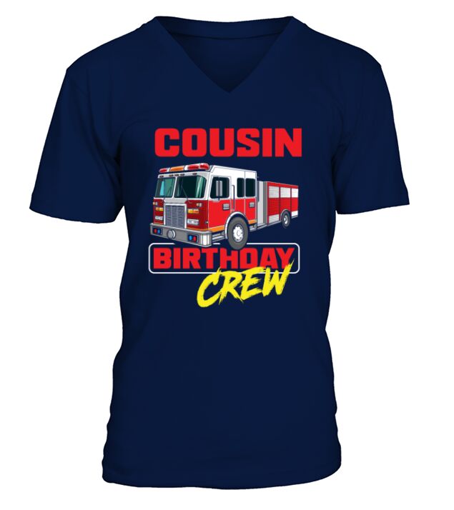 Kids Birthday Shirt Cousin Fire Truck Firefighter V-Neck T-shirt