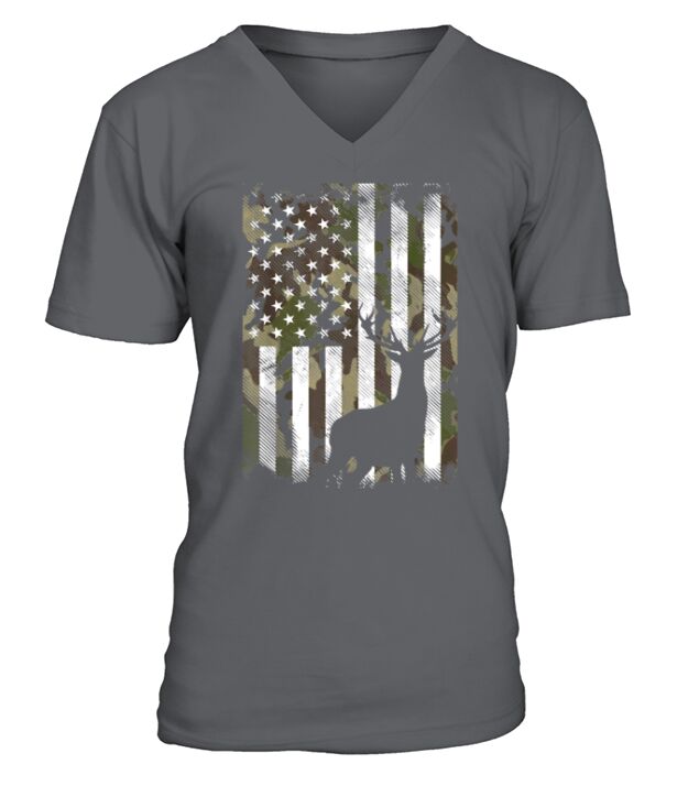 Camo American Flag Deer Hunter Hunting V-Neck T-shirt