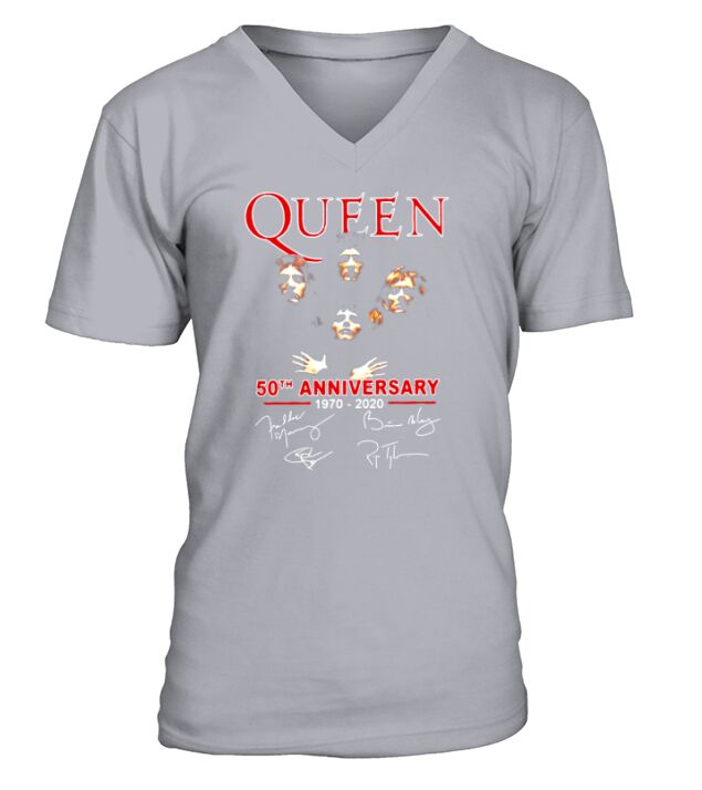 Queen 50th anniversary 1970 2020 signature V-Neck T-shirt