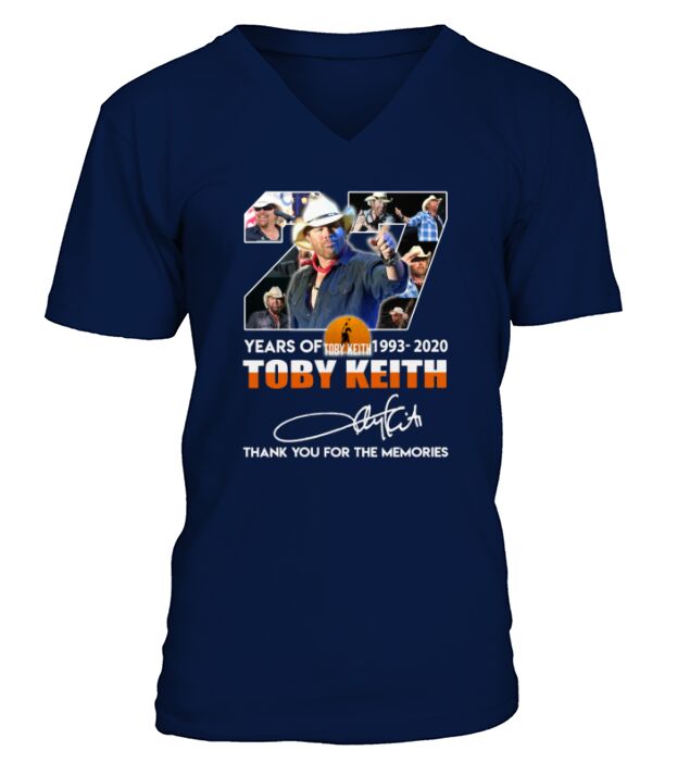 27 Years Of Toby Keith 1993 2020 Thank You For The Memories Signature V-Neck T-shirt