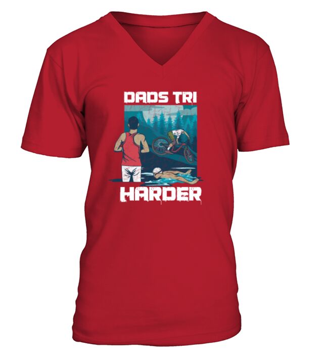 Dads tri harder Pun for a Triathlon Dad V-Neck T-shirt