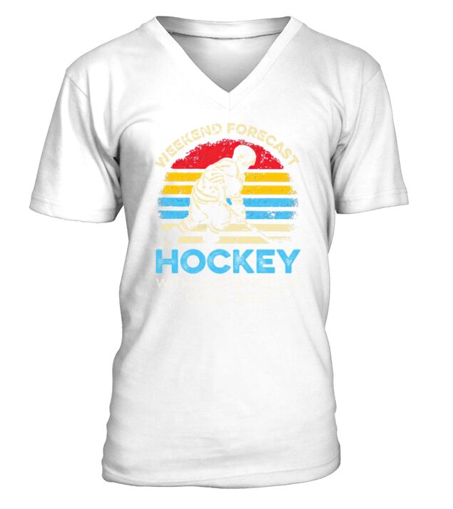 Weekend Forecast Hockey With Achance Of Cold Beer Vintage - Unisex Long Sleeve V-Neck T-shirt