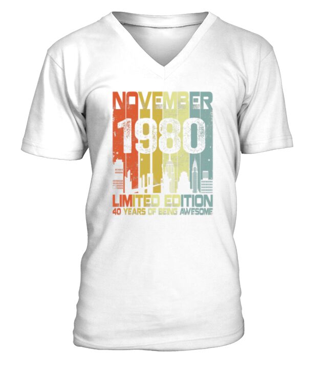 November Skyline Vintage 1980 Funny V-Neck T-shirt