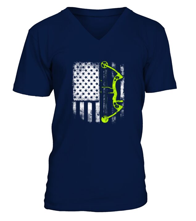 Archery Compound Bow USA Flag V-Neck T-shirt