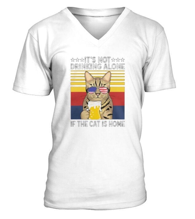 Its not drinking alone if the cat is home vintage V-Neck T-shirt
