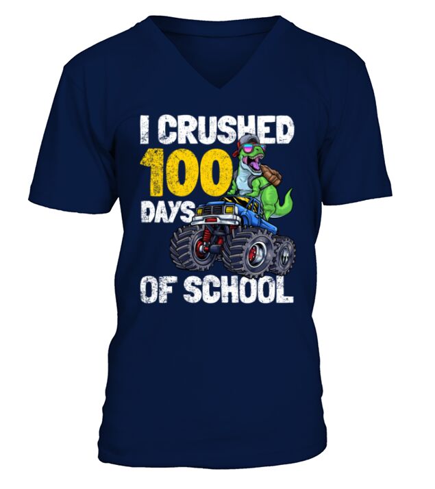 100 Days of School Dinosaur Excavator V-Neck T-shirt