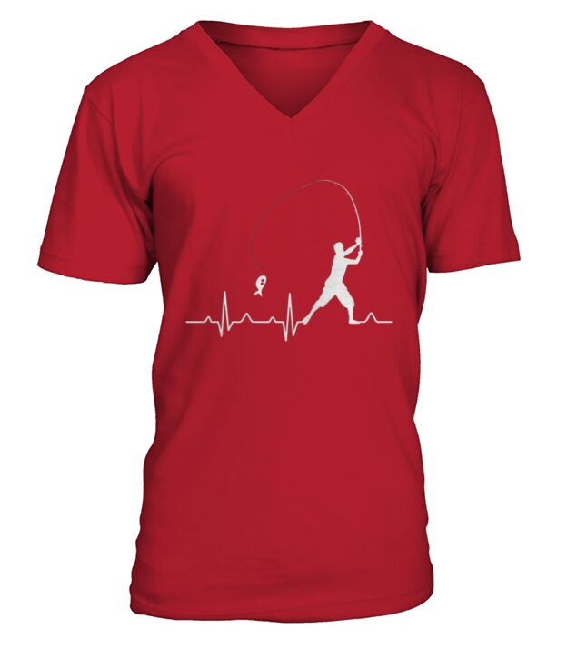 Funny Fishing Heartbeat TShirt Cool Fisherman Fish Gift V-Neck T-shirt