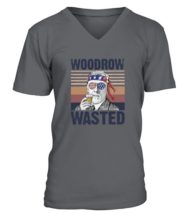 Vintage Woodrow Wasted Wine American Flag 4th Of July V-Neck T-shirt