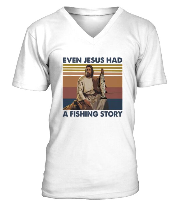 Even jesus had a fish story lines vintage retro V-Neck T-shirt