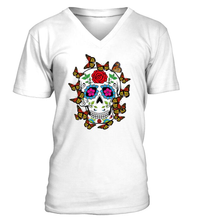 Original Dia De Los Muertos Costume Monarch Butterfly Halloween V-Neck T-shirt