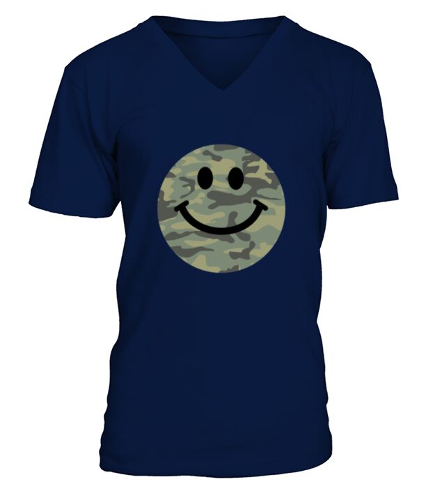 Army green camo Smiley face V-Neck T-shirt