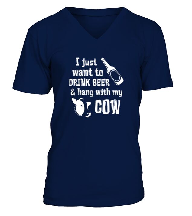 Drink beer and hang with my cow V-Neck T-shirt