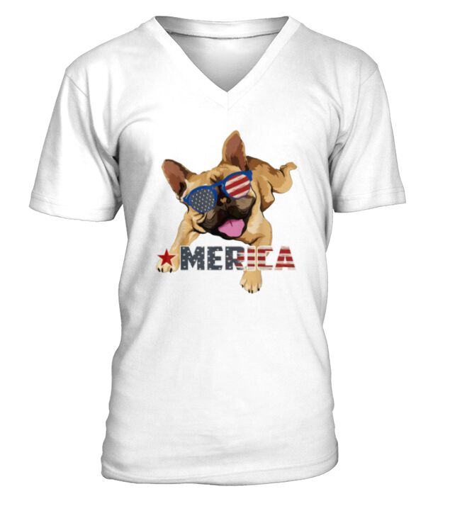 America French Bulldog Us Flag 4Th Of July shirt V-Neck T-shirt