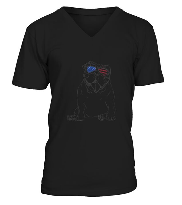 Tank the English Bulldog  American Flag V-Neck T-shirt