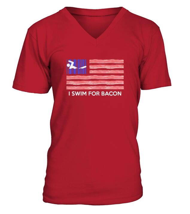 I SWIM FOR BACON - AMERICA FLAG V-Neck T-shirt