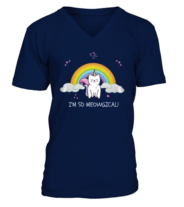 Unicorn Rainbow Im so Meowgical V-Neck T-shirt