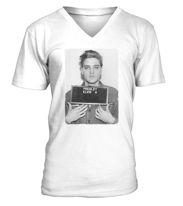 Elvis Presley Army Mug Shot V-Neck T-shirt