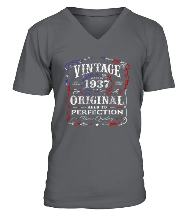 Vintage Made In 1937 Birthday Gift T-Shirt US Flag July 4th Black Women V-Neck T-shirt