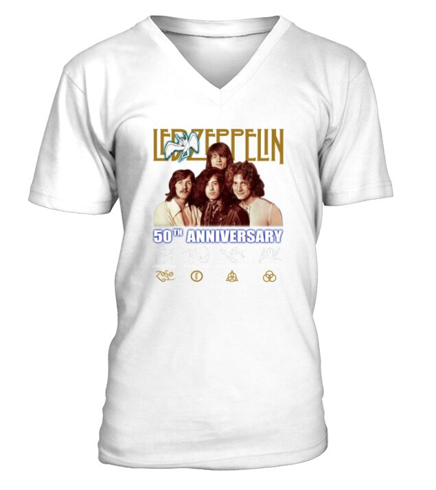 Led Zeppelin members 50th Anniversary signatures shirt V-Neck T-shirt