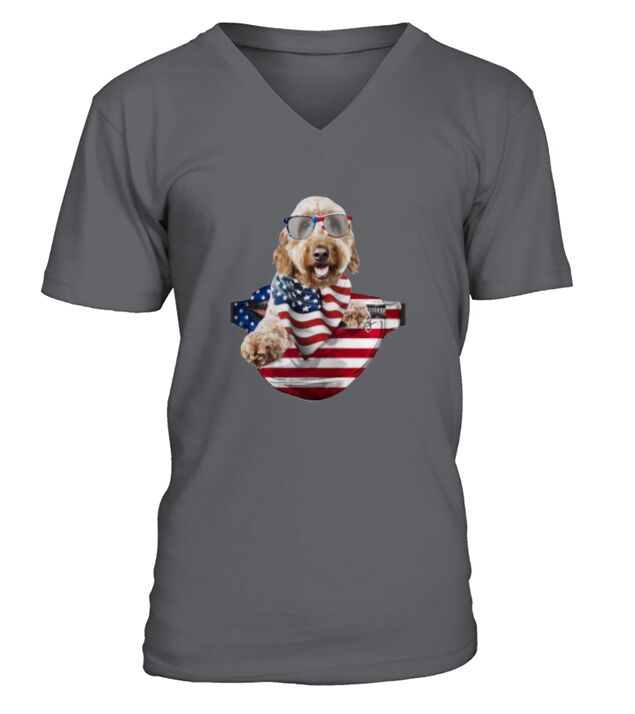 Goldendoodle Waist Pack American Flag 4th Of July V-Neck T-shirt